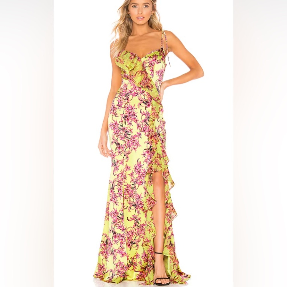 Velma Floral Ruffle Maxi Dress - Yellow and Pink (Lemon Grass Multi)